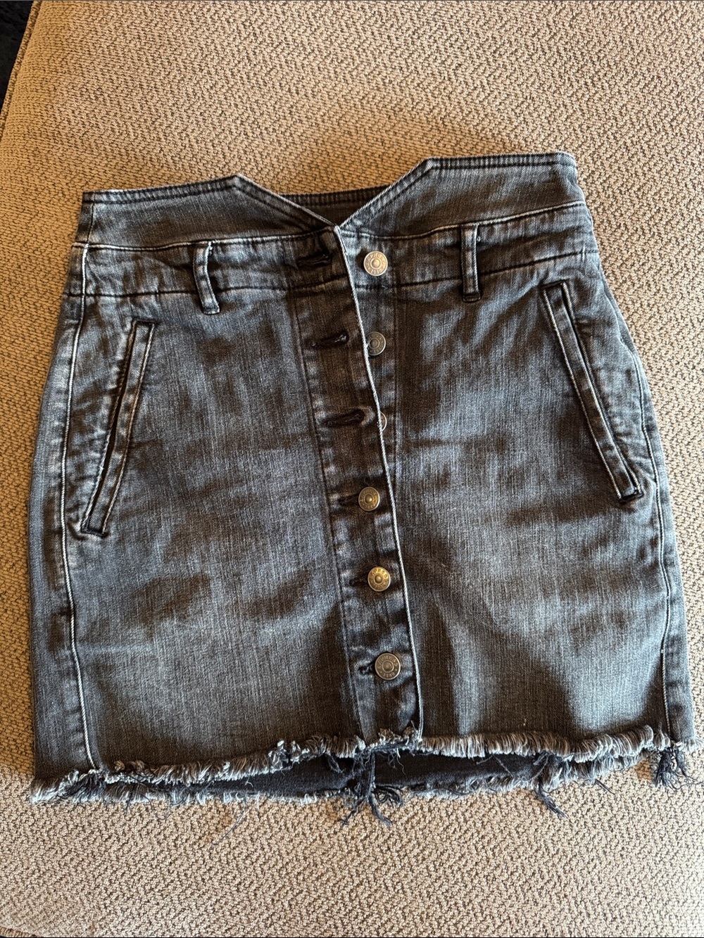 Like-New Express Black Button-Front Mini Denim Skirt